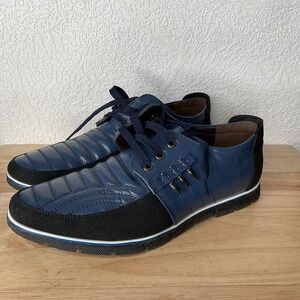 NWOB Fashion 3281 Blue/Black Lace Up Oxford Shoes Men 8.5 China Leather/Suede‎